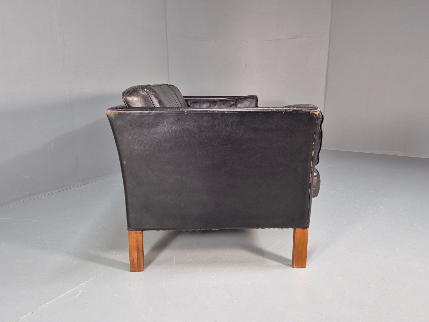 Mid Century Two Seater Sofa Black Leather Vintage Danish 1980s MCM  EB10713 M2SS15