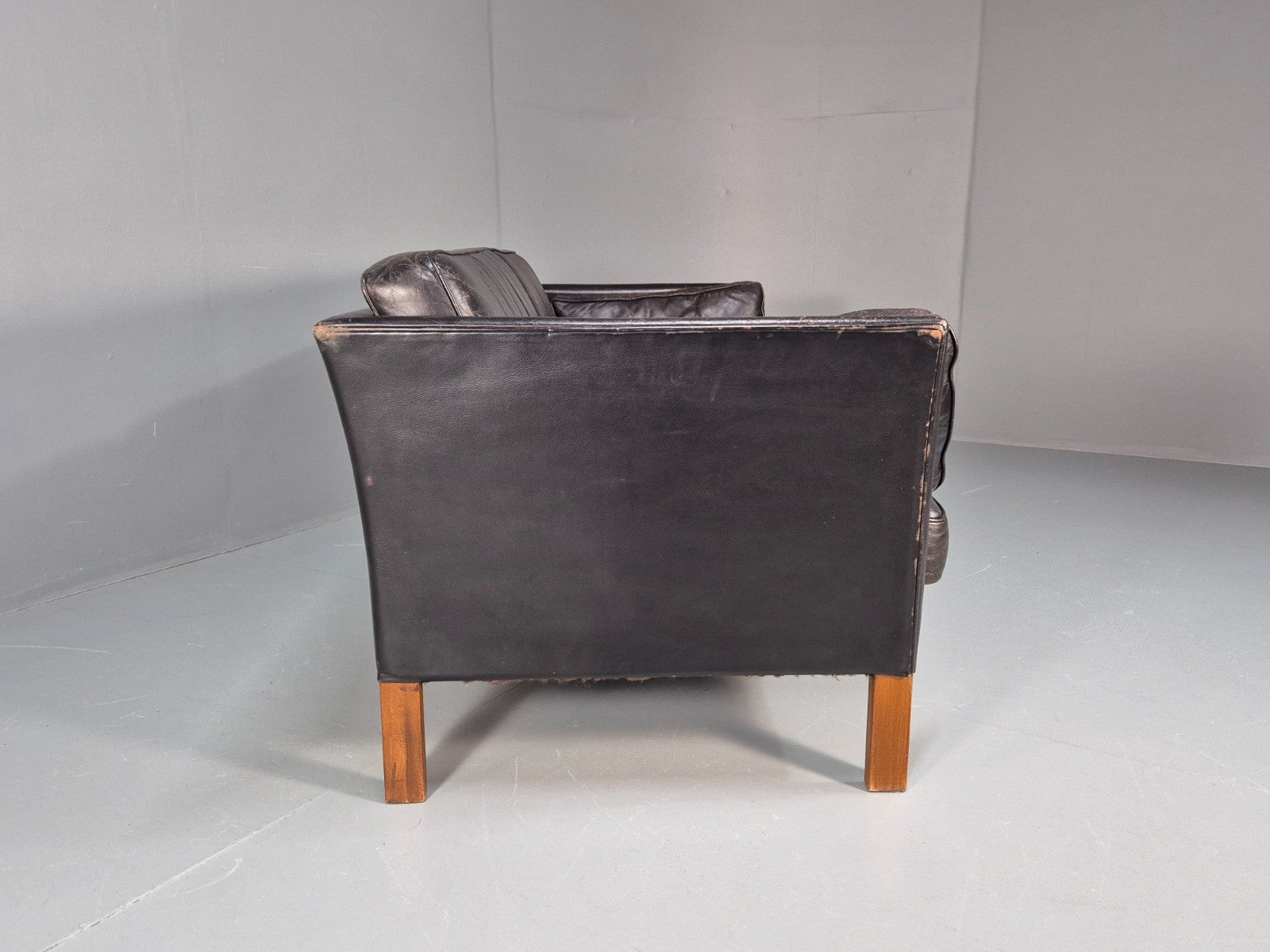 Mid Century Two Seater Sofa Black Leather Vintage Danish 1980s MCM  EB10713 M2SS15