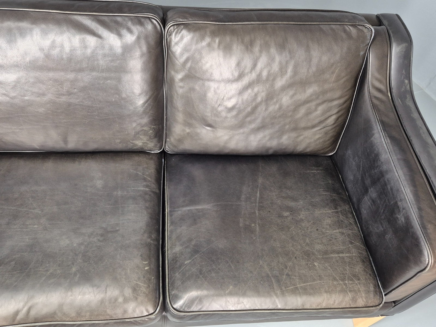 Vintage 3 Seat Sofa Danish Hurup Black Leather Retro MCM 1980s EB10472 M3SS7
