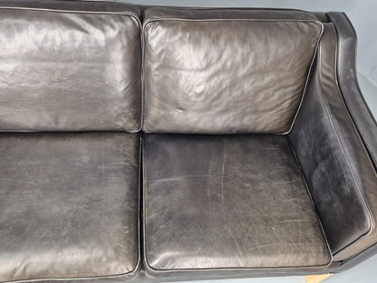 Vintage 3 Seat Sofa Danish Hurup Black Leather Retro MCM 1980s EB10472 M3SS7