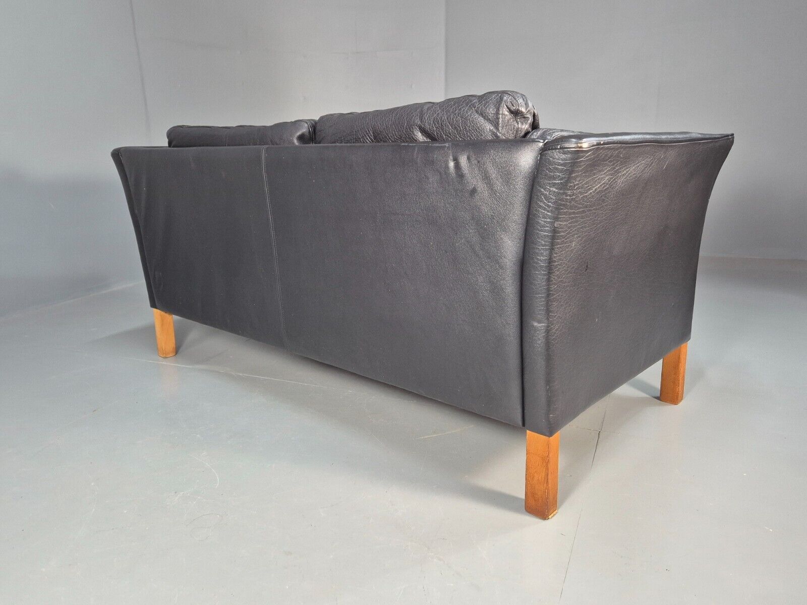Vintage Danish 2 Seat Sofa Black Leather 1980s Retro MCM EB8696 M2SS - UKDK FURNITURE