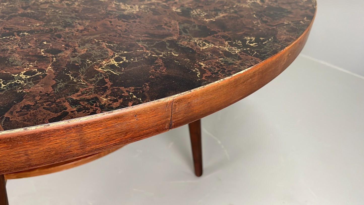 Vintage Round Dining Table 1960s Mid Century Formica Teak Shelf EB11810 MWOO16