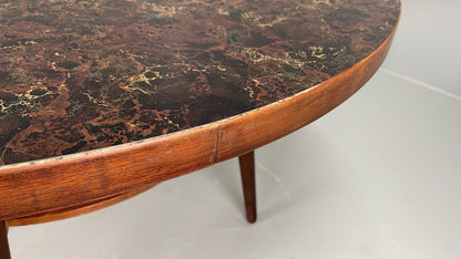 Vintage Round Dining Table 1960s Mid Century Formica Teak Shelf EB11810 MWOO16