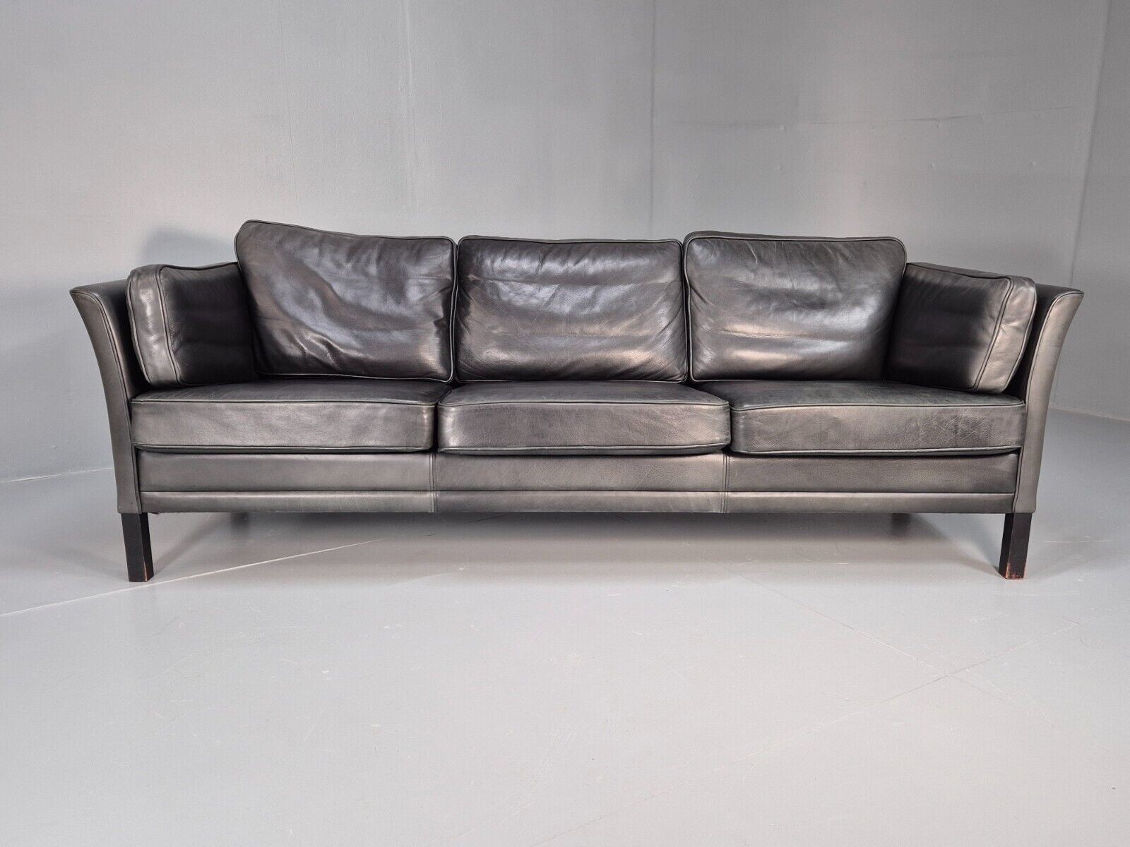 Vintage Danish 3 Seat Sofa Black Leather Mogens Hansen Retro 1970s EB8630 M3SS - UKDK FURNITURE