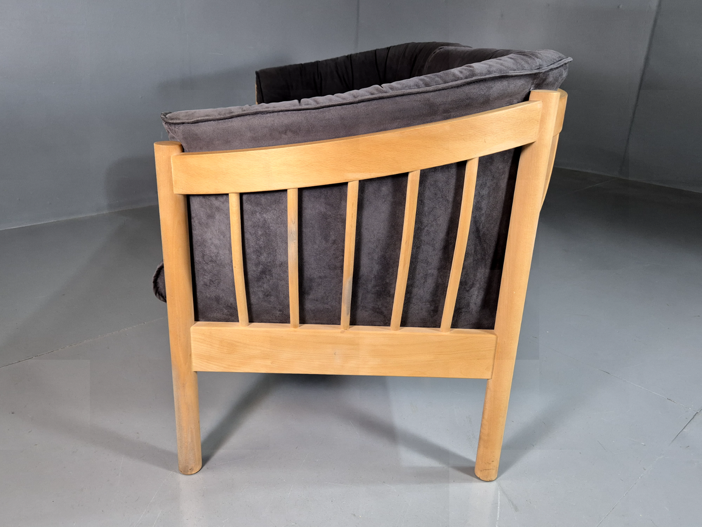 Vintage Danish 2 Seat Sofa Slate Velour Beech Frame Curved Retro MCM EB7198 M2SS - UKDK FURNITURE