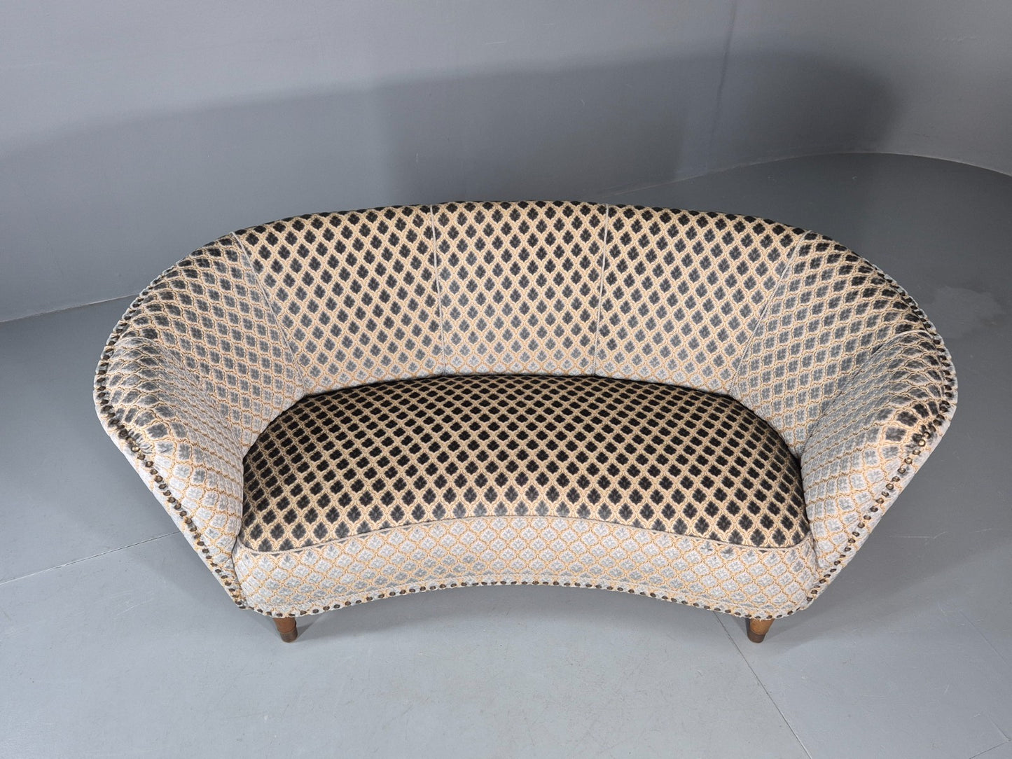Vintage Three Seater Danish Banana Sofa 1930s Art Deco Cut Cotton EB10782 V3SS4