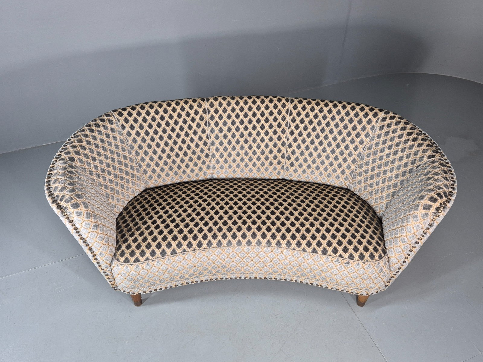 Vintage Three Seater Danish Banana Sofa 1930s Art Deco Cut Cotton EB10782 V3SS4