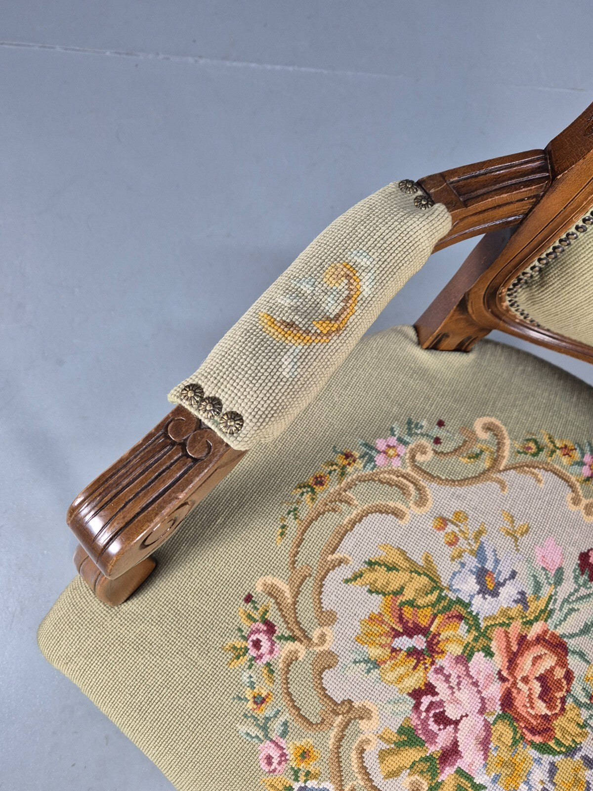 Vintage Rococo Fauteuil Floral Tapestry Carved Frame Danish 1960s EB9554 VCAR - UKDK FURNITURE