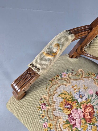 Vintage Rococo Fauteuil Floral Tapestry Carved Frame Danish 1960s EB9554 VCAR - UKDK FURNITURE