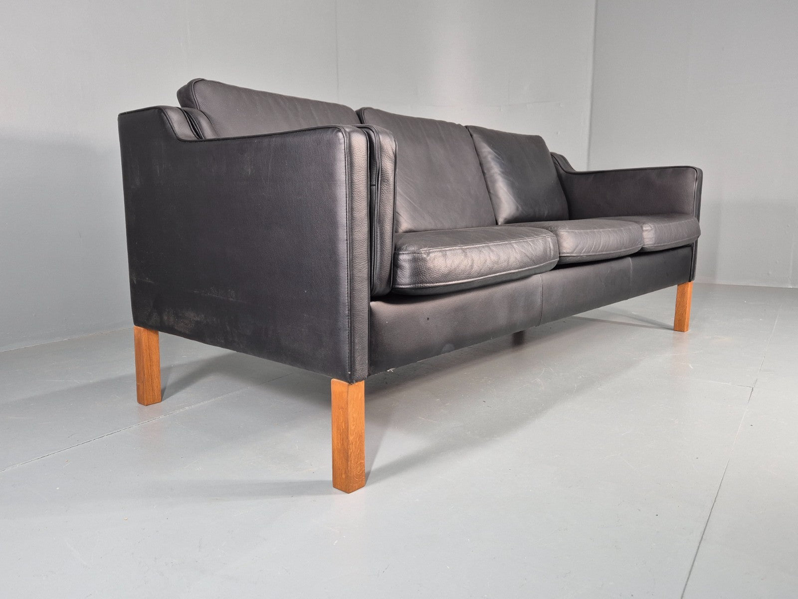 Vintage 3 Seat Sofa Danish Black Leather Vinyl Mid Century 1980s  EB10480 M3SS1