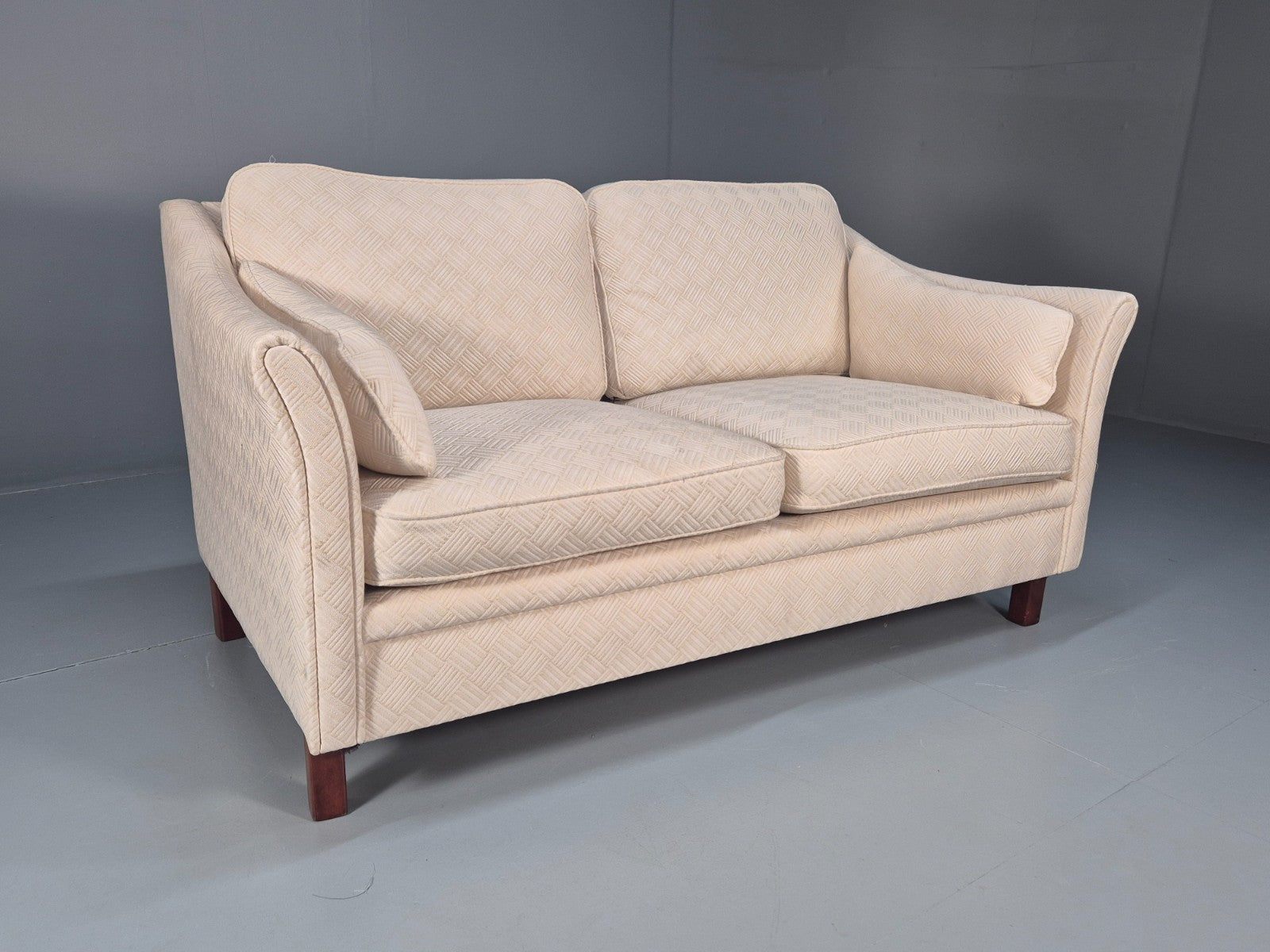 Vintage 2 Seater Sofa Retro Danish Cream Patterned Fabric EB10516 M2SS1