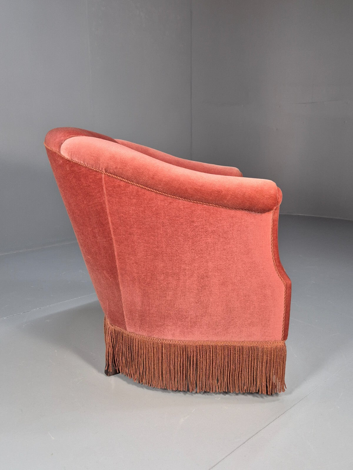 Vintage Danish Art Deco Tub Chair in Pink Velour with Tassels EB9650 VCLO - UKDK FURNITURE