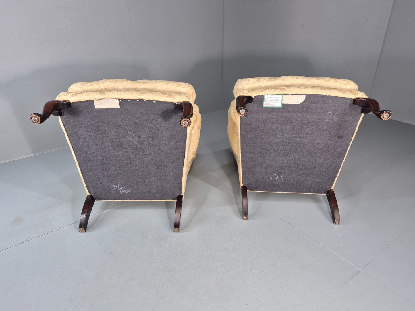 Georgian Style Wingback Armchairs Pair Gold Floral Fabric EB10934 VCLO17
