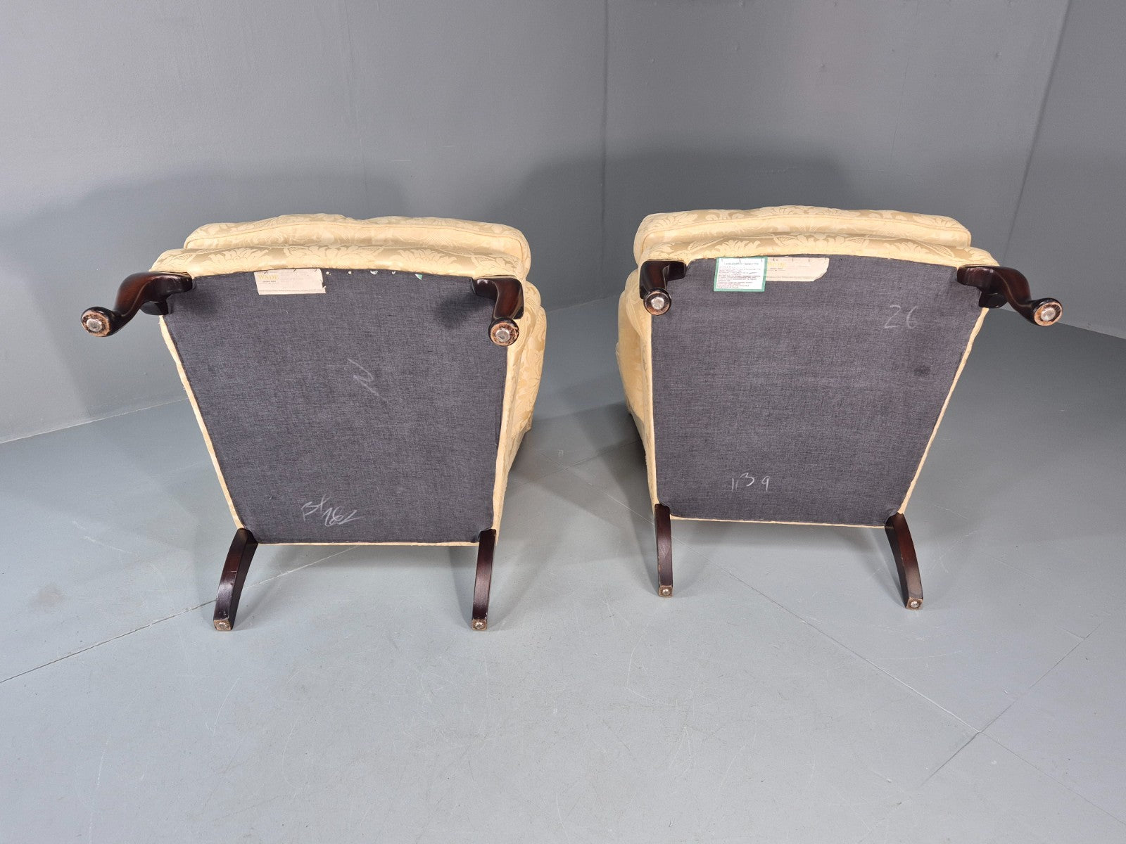 Georgian Style Wingback Armchairs Pair Gold Floral Fabric EB10934 VCLO17