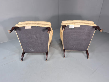 Georgian Style Wingback Armchairs Pair Gold Floral Fabric EB10934 VCLO17