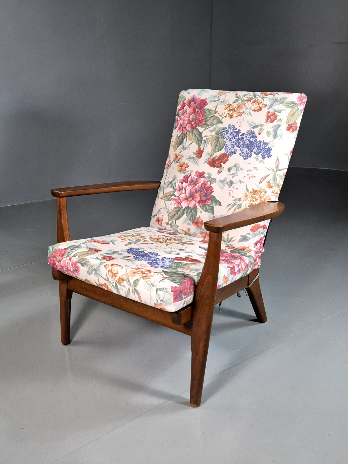Vintage Lounge Chair Beech Frame Floral Parker Knoll Retro MCM 1960s EB7332 MNOR0