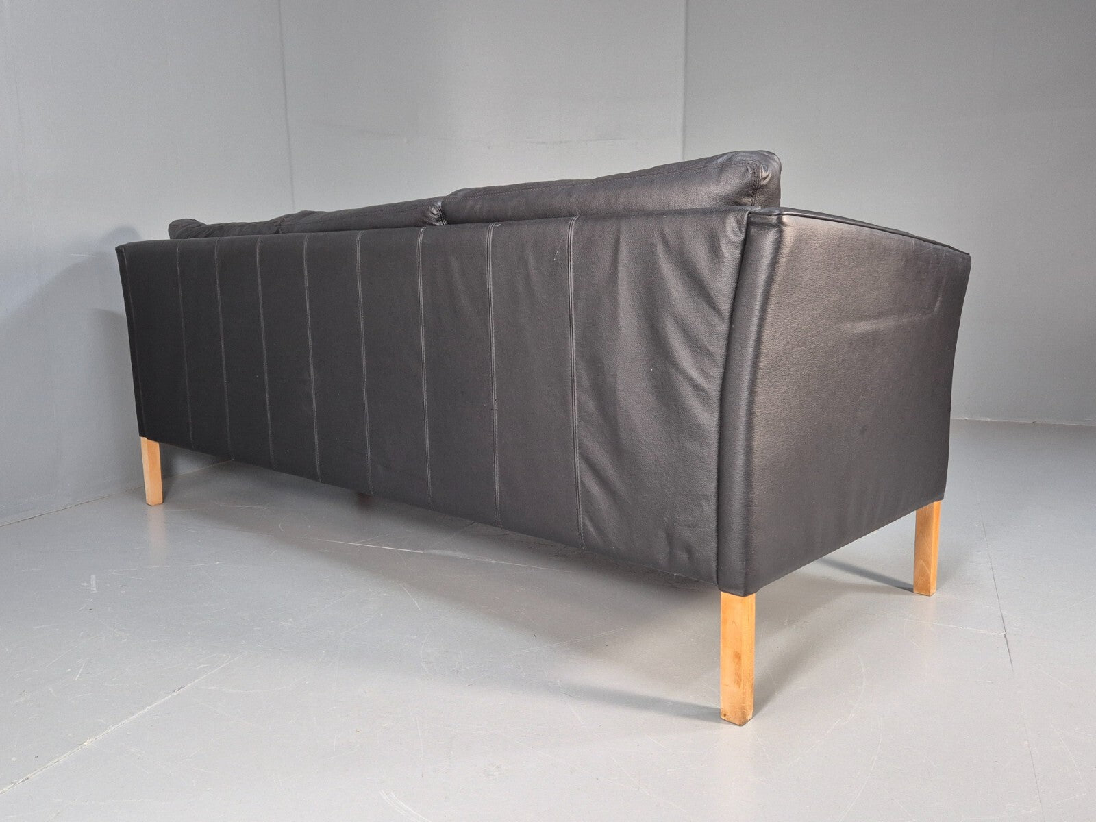Vintage Danish 3 Seat Black Leather Sofa Modern Design MCM Retro EB9063 M3SS - UKDK FURNITURE