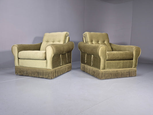 2 Retro 1970s Lounge Chairs Green Velour Vintage Danish Design EB10749 VCLO0