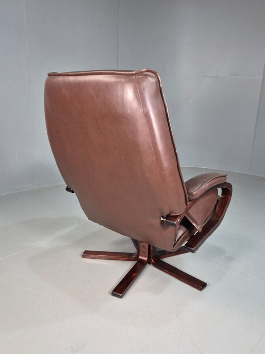 Vintage Danish Swivel Lounge Chair Brown Leather Bentwood 1980 Retro EB8269 MSWI - UKDK FURNITURE