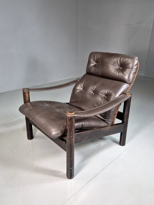 Vintage Danish Lounge Chair Brown Leather Ebbe Gehl Design Retro MCM EB7215 MNOR - UKDK FURNITURE
