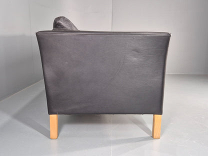 Vintage 3 Seat Sofa Danish Black Leather Mid Century Retro 1980s EB10483 M3SS16