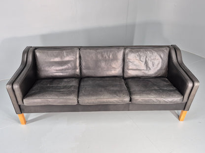 Vintage 3 Seat Sofa Black Leather Danish 1980s Retro Mid Century EB10479 M3SS4