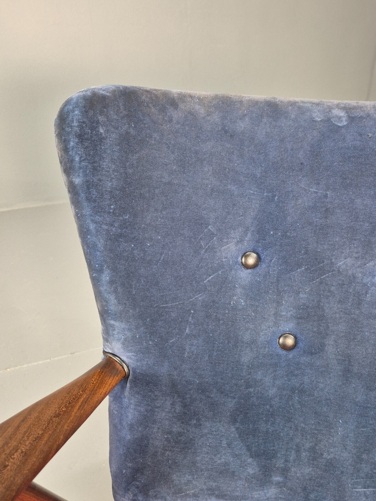 Danish 1960s Armchair Teak Blue Pink Fabric Eran Møbler EB9316 MNOR - UKDK FURNITURE