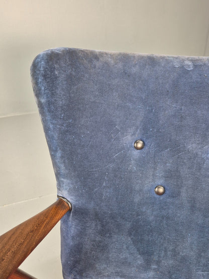 Danish 1960s Armchair Teak Blue Pink Fabric Eran Møbler EB9316 MNOR - UKDK FURNITURE