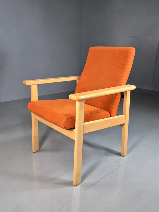 Vintage Danish Elbow Chair Orange Wool Beech Frame 1980s Retro EB7197 MNOR - UKDK FURNITURE