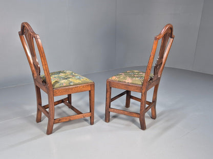 2 Vintage Oak Dining Chairs Green Floral Georgian Style Antique EB9084 VDIN - UKDK FURNITURE