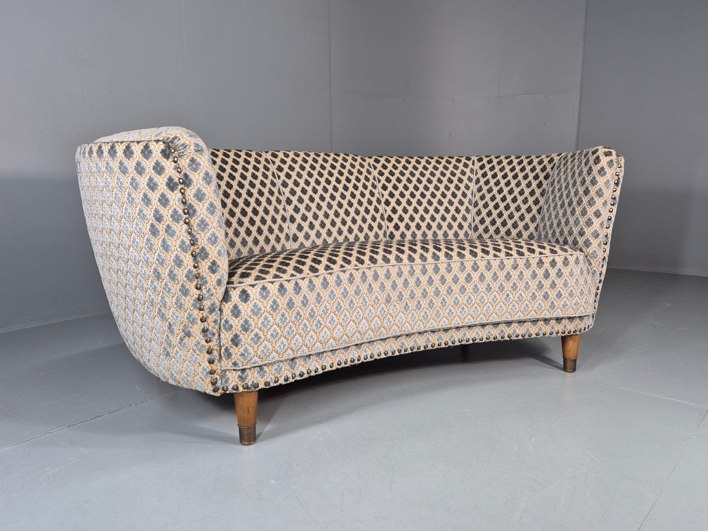 Vintage Three Seater Danish Banana Sofa 1930s Art Deco Cut Cotton EB10782 V3SS0