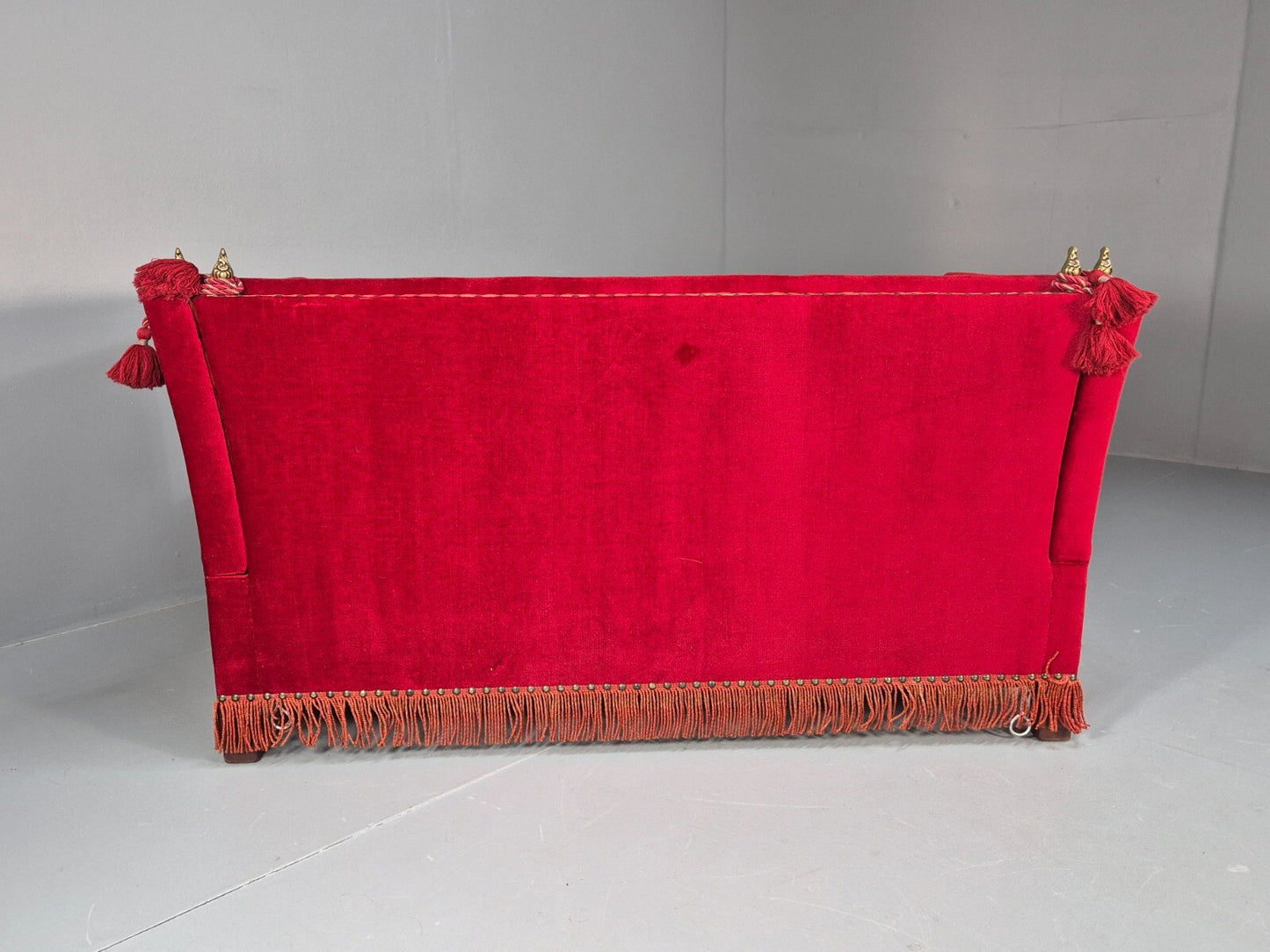 Vintage Danish Knowle Sofa Red Velour Cream Reversible Cushions 60s EB9648 V2SS - UKDK FURNITURE