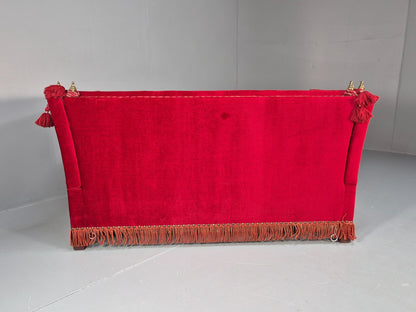 Vintage Danish Knowle Sofa Red Velour Cream Reversible Cushions 60s EB9648 V2SS - UKDK FURNITURE
