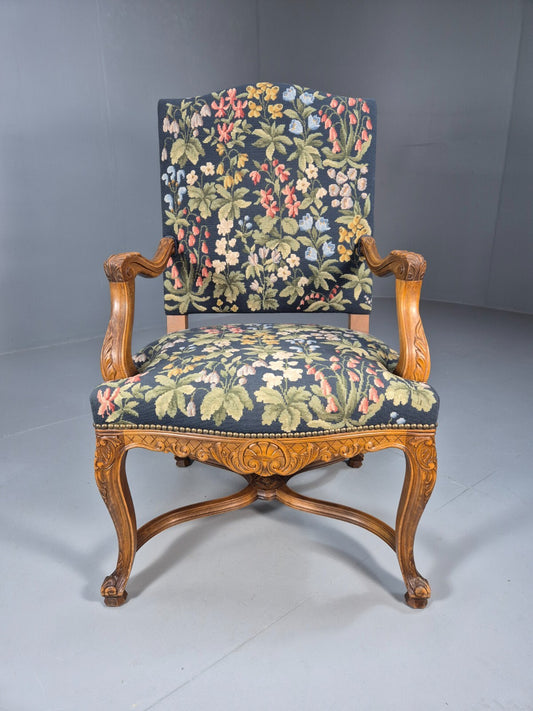 Vintage Danish Lounge Blue Floral Oak 17th Century Style EB8994 VCLO - UKDK FURNITURE