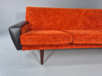 Vintage 3 Seater Sofa Vinyl Orange Velour 1960s Retro Mid Century EB11333 M3SS2