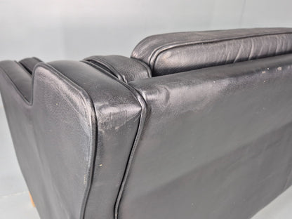 Vintage 2 Seat Sofa Danish Black Leather Mogensen Style Retro 1980s EB10464 M2SS17