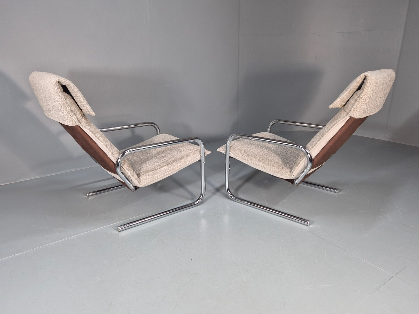 2 1970s Chrome Tube Lounge Chairs New Upholstery Retro Mid Century  EB10617 MNOR12