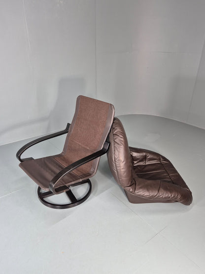 Swivel and Rock Bentwood Chair Danish Leather Vinyl  1980s Vintage EB11414 MBEN12