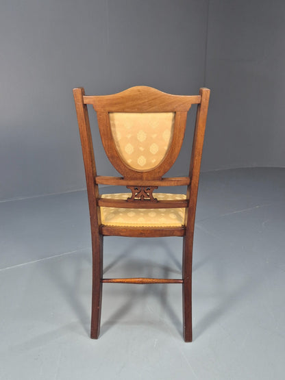 Antique Edwardian Dining Chair Mahogany Inlay Gold Upholstery  EB10716 VDIN7