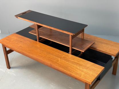 Vintage Danish Teak Coffee Table Extending Storage Black Melamine EB8710 MWOO - UKDK FURNITURE