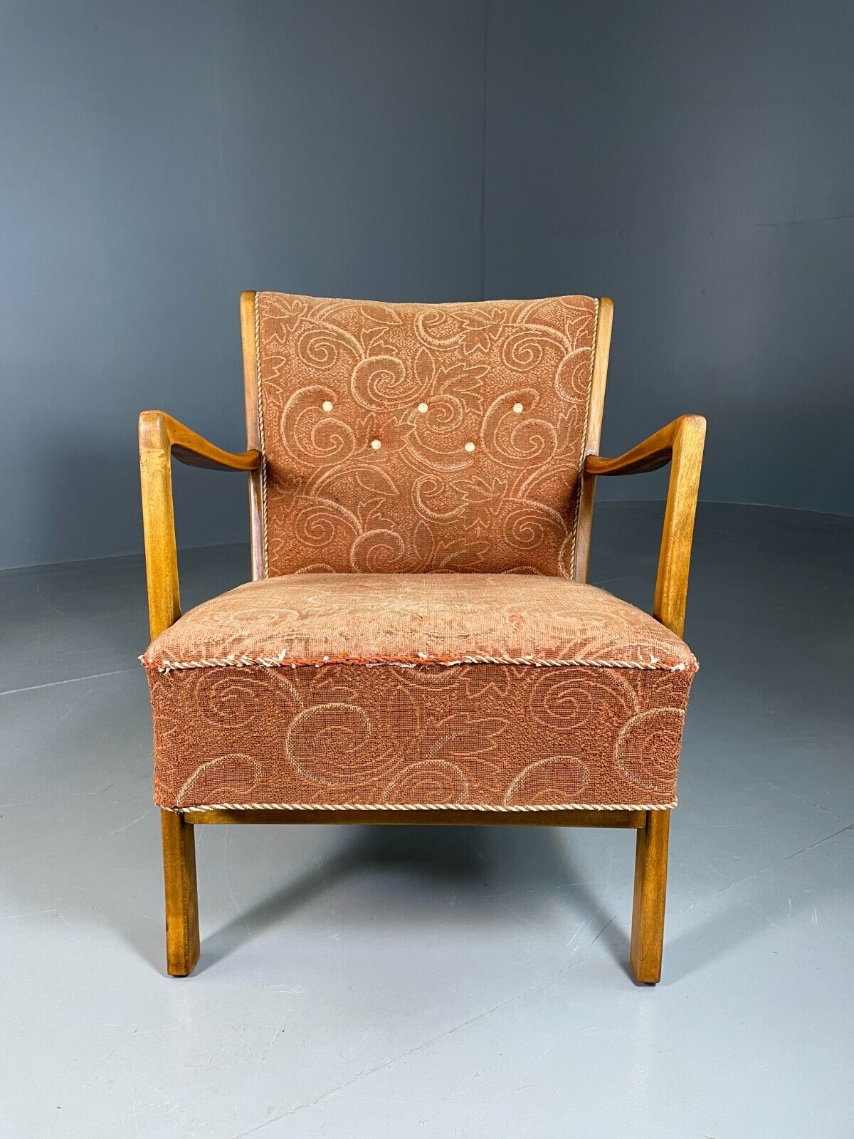 Vintage Danish Lounge Chair Beech Frame Floral Moquette Retro MCM EB6955 MNOR - UKDK FURNITURE