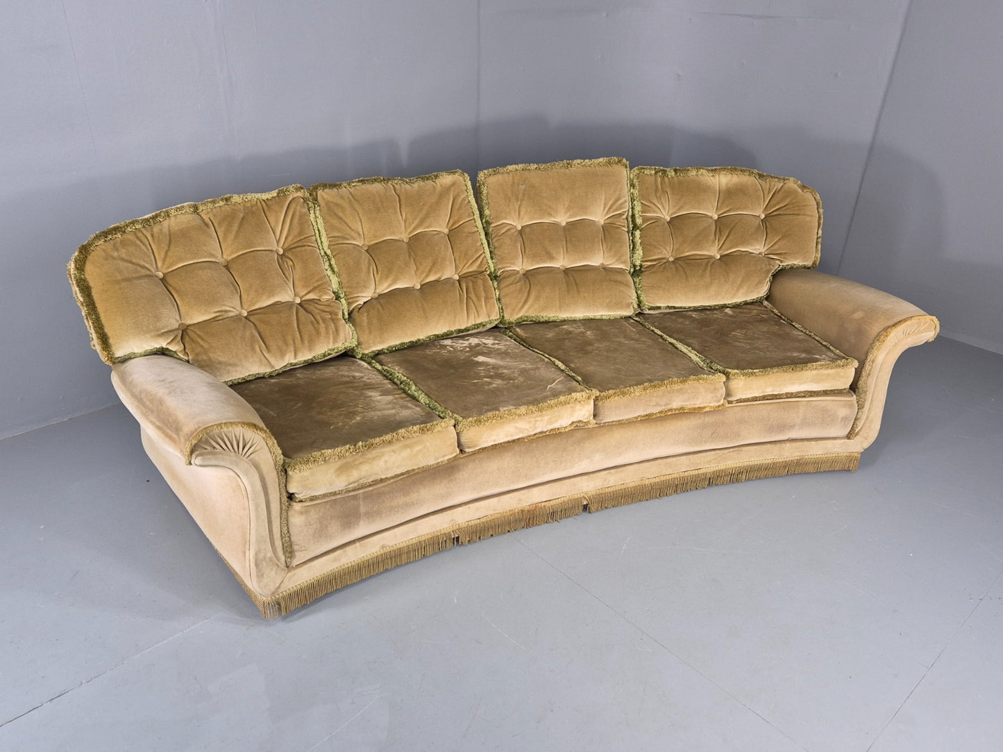 Vintage 4 Seater Sofa 1970s Retro Curved Green Velour EB11780 M4SS20