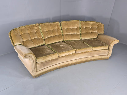 Vintage 4 Seater Sofa 1970s Retro Curved Green Velour EB11780 M4SS20