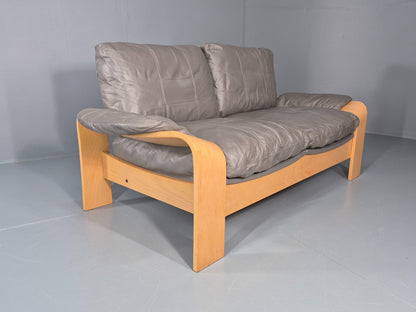 Two Seater Vintage Settee Bentwood and Grey Leather 1980s Retro MCM EB11390 M2SS9