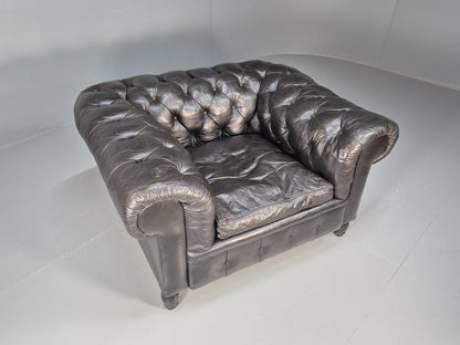 Vintage Black Leather Chesterfield Chair Oversize Classic Club Chair EB9472 VLEA - UKDK FURNITURE