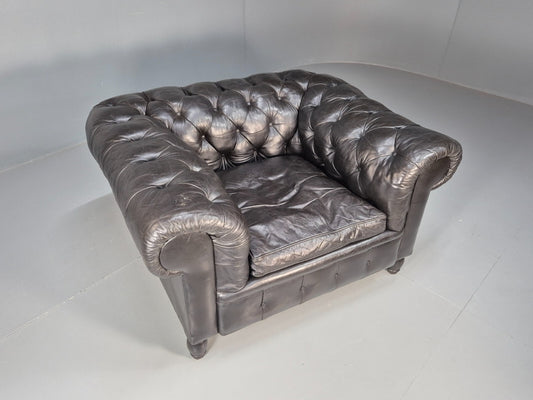 Vintage Black Leather Chesterfield Chair Oversize Classic Club Chair EB9472 VLEA - UKDK FURNITURE