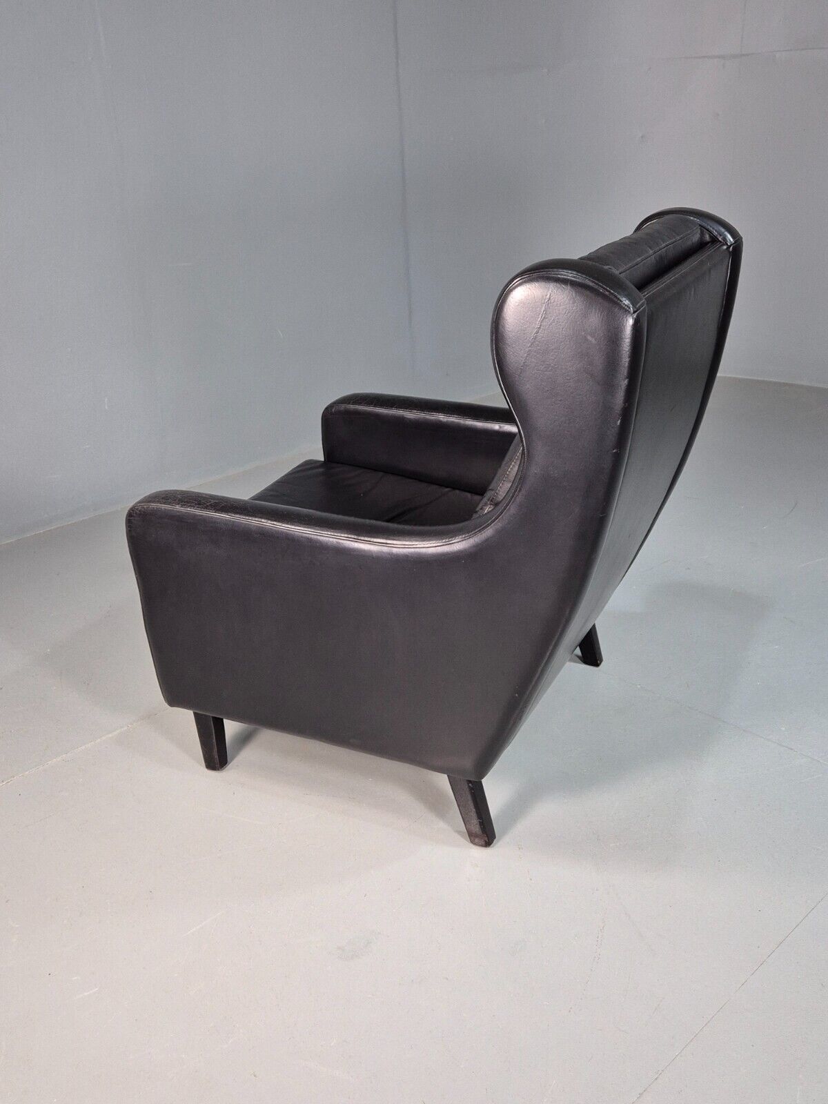 Vintage Danish Lounge Chair Black Leather Wingback 1970s Retro MCM EB8237 MNOR - UKDK FURNITURE