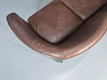 3 Seater Vintage Sofa Danish Mid Century Brown Leather 1970s Retro EB11370 M3SS16