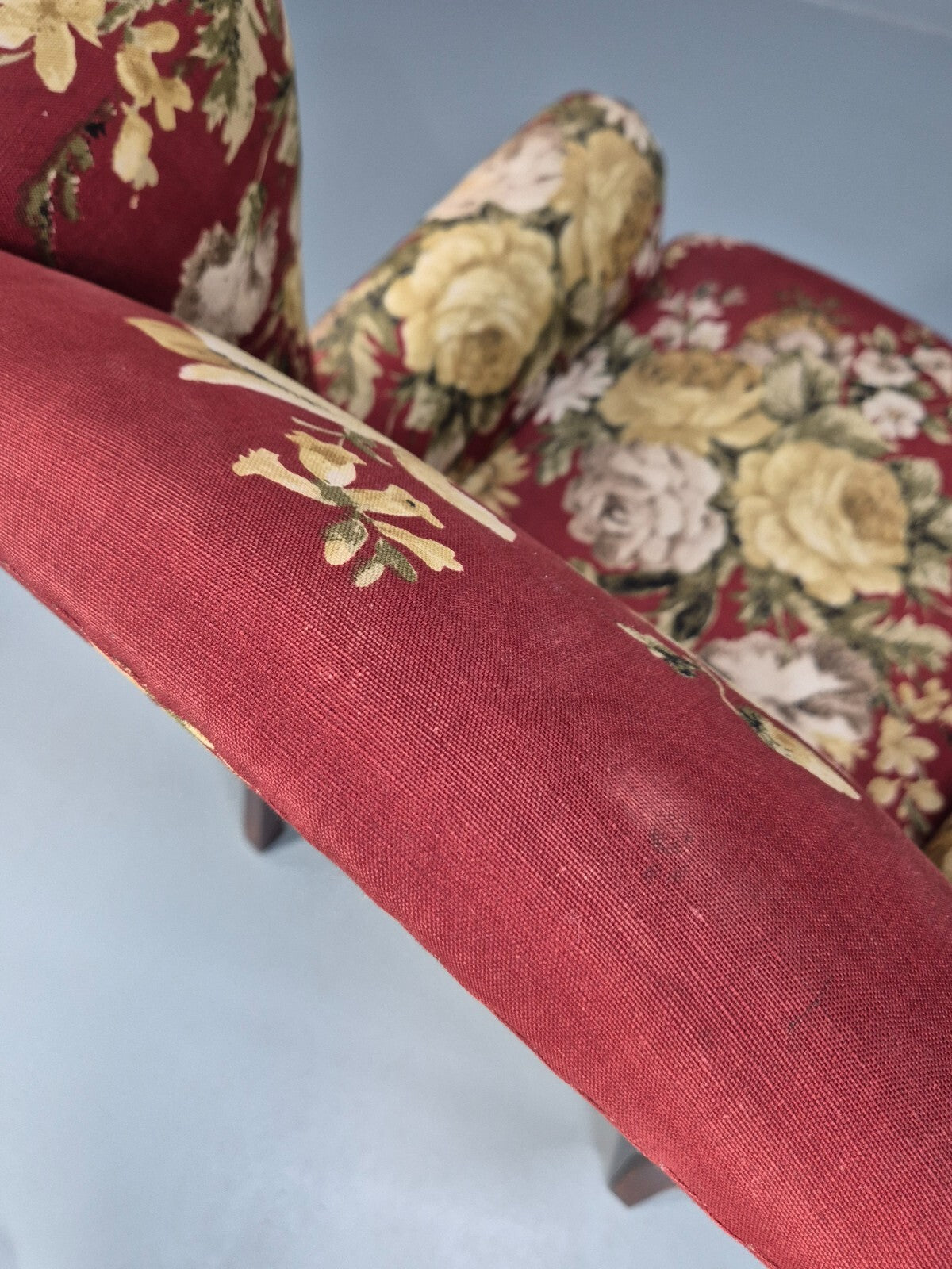 Vintage Danish Lounge Chair Wingback Floral Cotton Print 1950s Retro EB9540 MNOR - UKDK FURNITURE