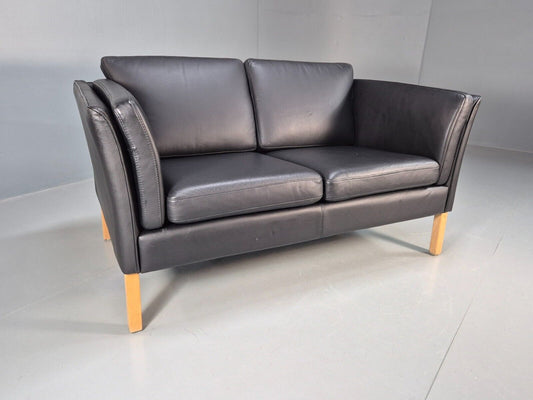 Vintage Danish 2 Seat Sofa Black Leather 1980s Retro MCM EB8536 M2SS - UKDK FURNITURE